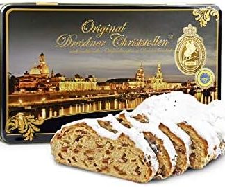 Backstube Sven Hennig 1000 г ручной работы Original Dresdner Christstollen в алюминиевой подарочной банке с мотивом Canaletto bei Nacht