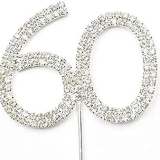 Украшение для торта в виде серебряной цифры 60 со стразами, для дня рождения, 60-летия.