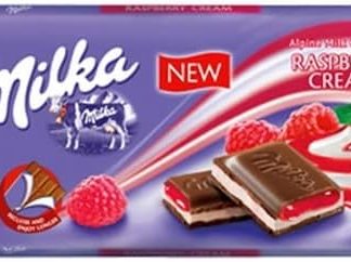 Шоколадный батончик Milka с малиновым кремом, 100 г, упаковка из 22 штук (22)