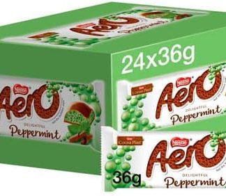 Шоколадные батончики Nestle Aero Bubble со вкусом мяты, тающие во рту, гладкие, упаковка из 24 штук по 36 г.