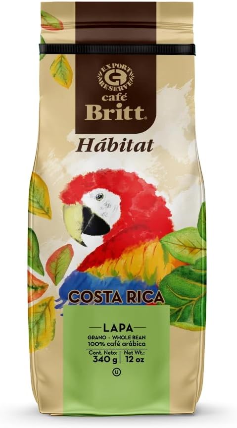 Кофе Café Britt® - Habitat Lapa, Коста-Рика (355 г) (1 упаковка) - цельные зерна, арабика, кошерный, без глютена, 100% изысканный, средней обжарки.