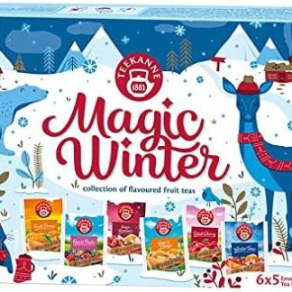 Набор Teekanne Magic Winter Tea Selection Box, включающий 6 фруктовых ароматизированных чаев по 5 чайных пакетиков каждого вкуса.