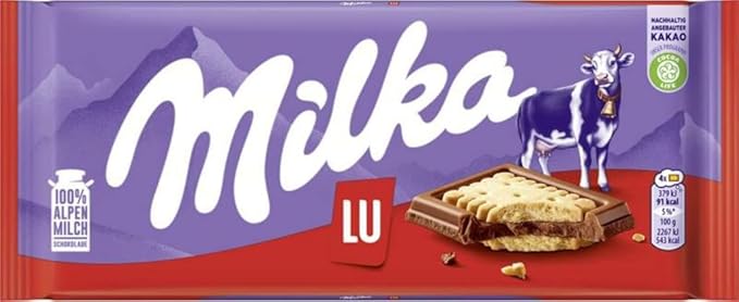 Milka LU – Альпийский молочный шоколад с хрустящим печеньем LU – 87 г