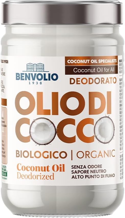 BENVOLIO - Органическое обезжиренное кокосовое масло 950 мл Чистое, универсальное и без запаха Без лактозы Увлажняющее для кожи и волос Для приготовления пищи и ухода за собой Кокосовое
