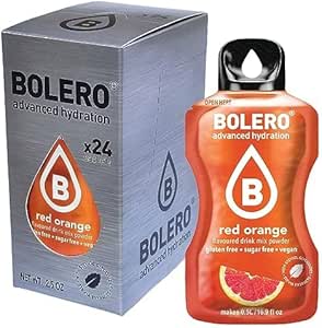 Bolero КРАСНЫЙ ОРАНЖЕВЫЙ 24x3 г Порошок для приготовления напитка без сахара, подслащенный стевией и витамином С подходит для детей, спортсменов и диабетиков без глютена и подходит для веганов