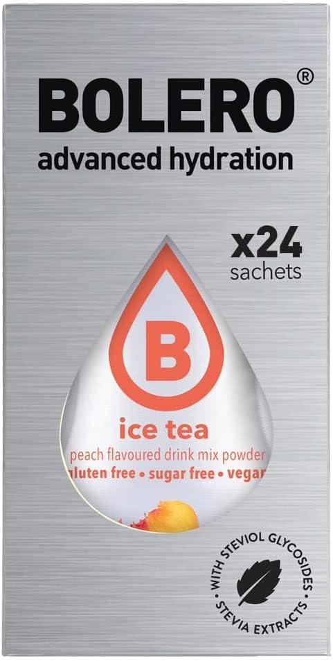 Напиток Bolero, 24 пакетика по 3 г, фруктовые палочки, порошок, растворимый в воде, 72 г, подслащен стевией (персиковый холодный чай).