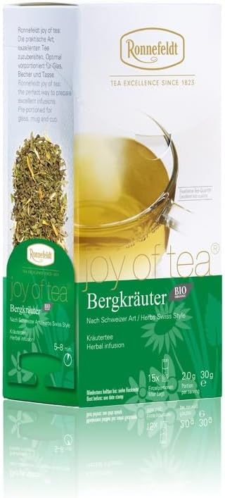 Ronnefeldt Bergkräuter BIO 'Joy of Tea' - травяной чай | Швейцарский стиль, 15 чайных пакетиков, 30 г x 6 штук