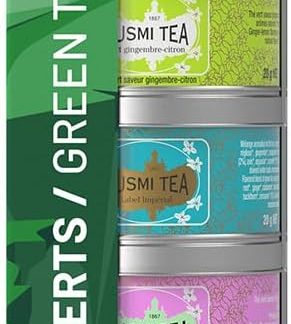 Чай Kusmi - Зеленые чаи - Ассортимент органических чаев - Идея подарка для мужчин и женщин - Зеленый чай с мятой, жасмином, лимоном и имбирем - 5 коробочек по 25 г