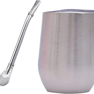 Стартовый набор для приготовления мате из нержавеющей стали включает в себя чашку для мате с двойными стенками объемом 35 мл, крышку без бисфенола-А и бомбилью (соломинку для мате).