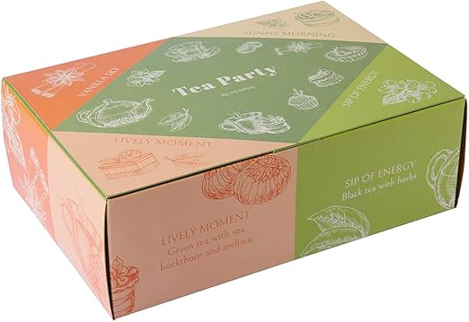 Чайная вечеринка ACORUS с 4 разными вкусами 40 пакетиков натурального чая ройбуш, черного и зеленого чая в красивой подарочной коробке