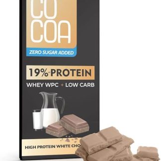 CO COA Белый протеиновый шоколад 65 г – 0% добавленного сахара, 19% белка, подслащен эритритолом, низкий гликемический индекс, низкое содержание углеводов, подходит для кето-диеты, без ГМО, с сывороточным протеином