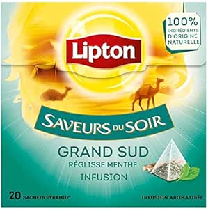 Lipton - Вкусы вечернего настоя Grand Sud: лакрица и мята, 20 пирамидальных пакетиков - Набор из 4 штук - Быстрая доставка во Францию ​​- Цена за партию