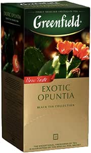 Greenfield Exotic Opuntia Ароматизированный черный чай Черный чай, гибискус, груша, базилик Ароматизированный черный чай 25 чайных пакетиков