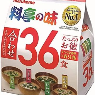 Суп мисо Marukome Ryotei no Aji, 4 вкуса, упаковка из 36 пакетиков, японский быстрорастворимый мисо-суп (водоросли вакаме, зеленый лук, тофу, бурааге)