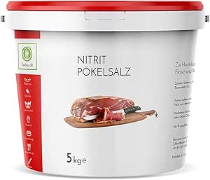 Fuduu.de - нитритная соль для засолки 5 кг | Высококачественная чистая соль для засолки мяса и колбас - соль NPS 0,4%-0,5% нитрита натрия | поставляется в удобном ведре 5 кг