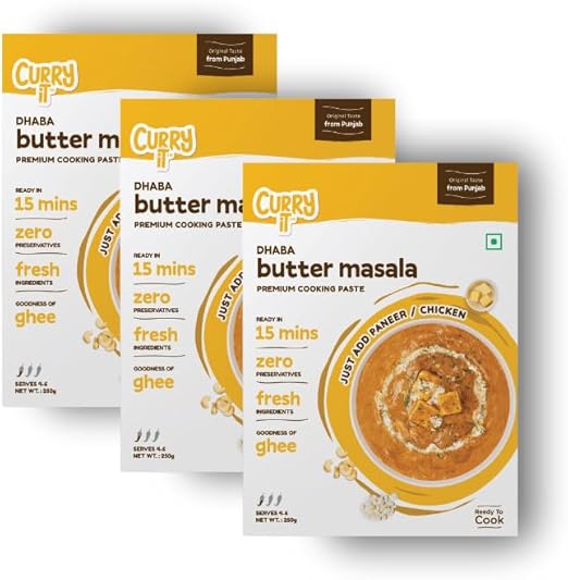 Готовая к приготовлению паста для карри CURRYiT Butter Masala. На 12-18 порций. Индийский соус масала, приготовленный на топленом масле. Готовится за 15 минут. Без консервантов. 100% одобрено мамами. 250 г, упаковка из 3 штук.