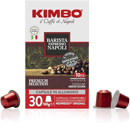 Капсулы для эспрессо Kimbo Napoli (1 x 30 шт.), итальянские капсулы, средне-темная обжарка, из зерен арабики и робусты, совместимы с кофемашинами Nespresso.