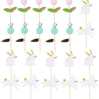 24 шт. пасхальных зайчиков для украшения торта, мультяшные топперы для кексов, милые зайчики на зубочистках для украшения торта на день рождения или детский праздник.