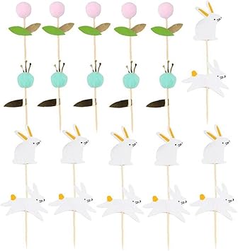24 шт. пасхальных зайчиков для украшения торта, мультяшные топперы для кексов, милые зайчики на зубочистках для украшения торта на день рождения или детский праздник.