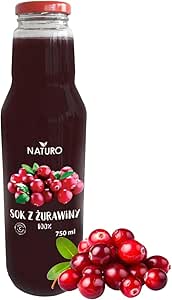 Naturo - Натуральный клюквенный сок 750 мл - Без добавления сахара и консервантов - Изготовлен непосредственно из 100% фруктов - Пастеризованный - Богат антиоксидантами