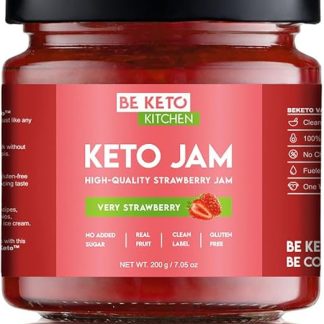 Кето-джем – клубничный, 200 г, низкоуглеводный, подходит для кето-диеты, веганский, без глютена, натуральный и полностью без сахара.
