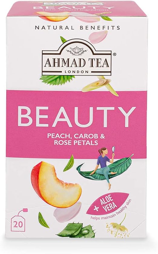 Ahmad Tea Herbata Natural Benefit Napar z brzoskwini, chleba świętojańskiego i płatków róży Beauty, 20 saszetek na herbatę, 1 opakowanie