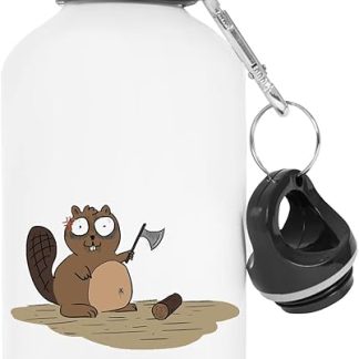 Эта бутылка для воды с изображением бобра, изготовленная из дерева, белая, многоразовая, из алюминия.