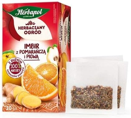 Имбирный чай с апельсином и айвой, фруктово-травяной чай с цитрусовым вкусом, Herbapol, 20 пакетиков по 2,5 г, термофузия
