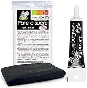 Черная сахарная паста 100 г + черный кондитерский карандаш
