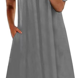 Платье с коротким рукавом, застежкой-молнией, карманом, V-образным вырезом, летнее, сексуальное, женское, серое, размер M