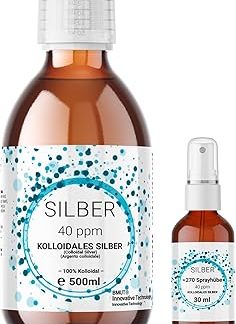 1 x 500 мл коллоидного серебра (40 ppm) в коричневом стеклянном флаконе-распылителе объемом 30 мл, серебряная вода, чистая вода, 100% коллоидное серебро