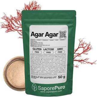 Порошок агара SaporePuro, 50 г – натуральный желирующий агент, без глютена – идеально подходит для молекулярной кухни, в качестве загустителя для десертов, джемов, пудингов и мороженого.