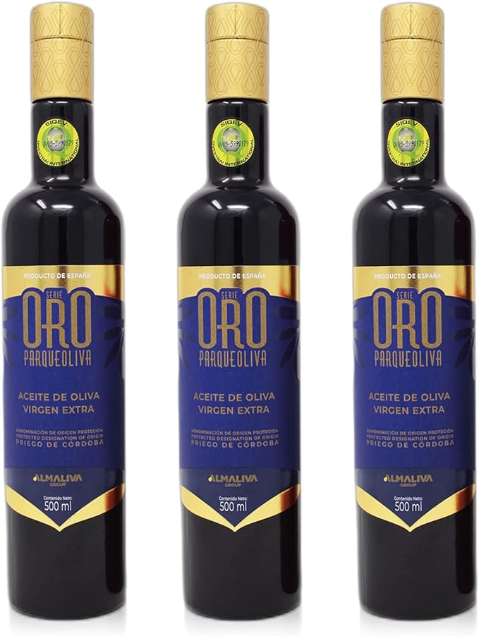 Оливковое масло первого холодного отжима PARQUEOLIVA SERIE ORO (сорта Hojiblanca и Picuda) - упаковка из 3 бутылок по 500 мл.