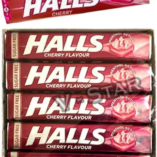 Полная коробка конфет HALLS без сахара, 20 штук по 32 г в упаковке (вишнево-ментоловый вкус).
