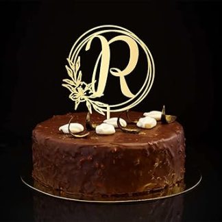 Деревянный топпер для торта в виде буквы R, монограммы, инициала имени, цветочного венка для свадьбы, дня рождения, вечеринки, в деревенском стиле, многоразовый, ретро, ​​подарок на день рождения для детей.