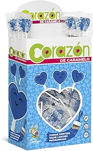 Леденцы в форме голубых сердечек - конфеты на ножке - рисование языком - CERDÁN - 100 штук