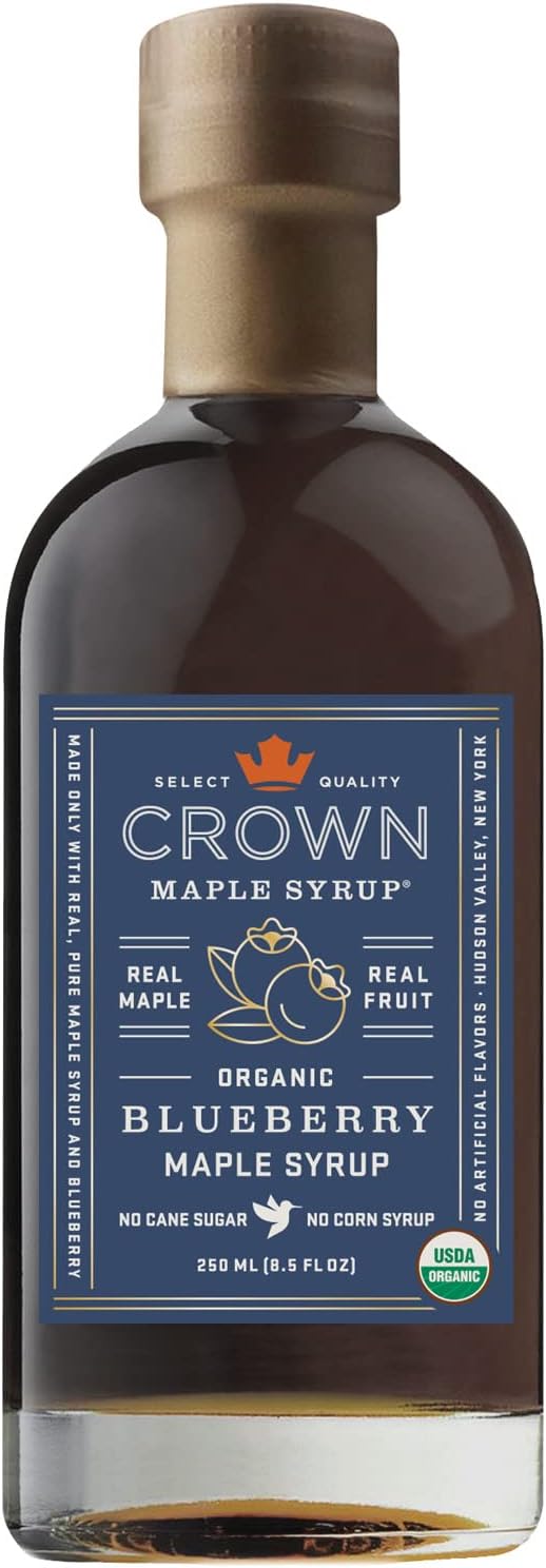 Черничный кленовый сироп от Crown Maple (250 мл) – кленовый сироп – веганский – без глютена – высококачественный американский кленовый сироп с органической черникой