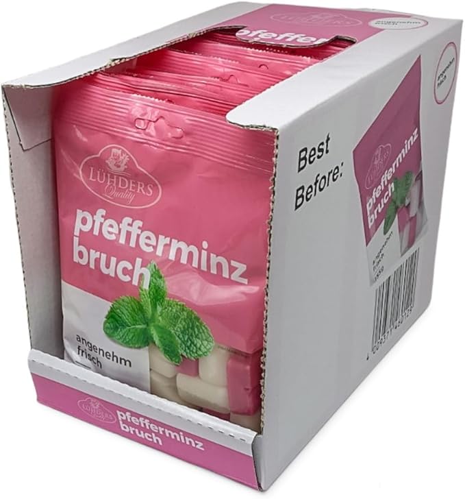 LÜHDERS Мятные леденцы, 5 x 155 г, **новые**, экономичная упаковка из 5 штук.