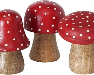 3 шт. деревянных грибов, красные, белые, коричневые, талисман, 7 см, декоративные грибы на удачу, осеннее украшение, рождественское украшение, грибы, красные, белые, украшение для