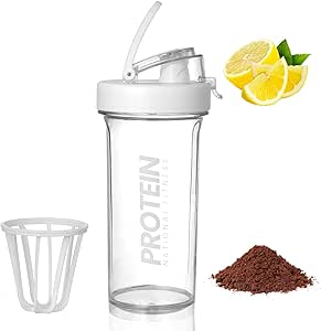 Протеиновый шейкер, бутылка для протеиновых коктейлей объемом 500 мл, стакан для протеиновых коктейлей для фитнеса, шейкер для протеиновых коктейлей с весами, белый.