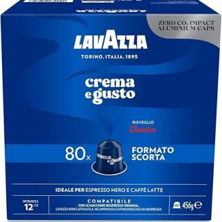 Lavazza, Crema e Gusto Classico, 80 алюминиевых капсул, совместимых с оригинальными кофемашинами Nespresso*, ноты специй, шоколада и древесины, арабика и робуста, интенсивность 12/13, средняя