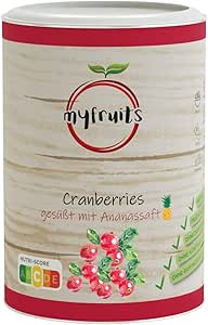 Клюква с ананасовым соком myfruits, 425 г – фруктовый и сладкий перекус, веганский, без рафинированного сахара.