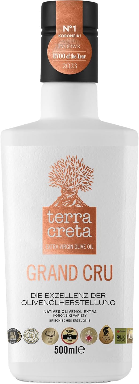 Оливковое масло первого холодного отжима Terra Creta Grand Cru 500 мл – ранний урожай | Кислотность 0,19% | Премиальное оливковое масло с Крита, холодного отжима, Koroneiki