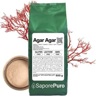 Порошок агара SaporePuro, 500 г – натуральный желирующий агент, без глютена – идеально подходит для молекулярной кухни, в качестве загустителя для десертов, джемов, пудингов и мороженого.
