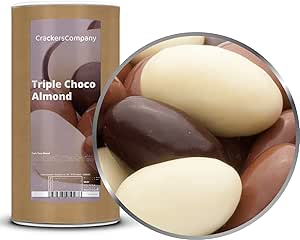 1 упаковка (850 г) миндаля в трех видах шоколада, трехкомпонентная композиция из миндаля в шоколаде с белым, темным и молочным шоколадом, вегетарианский продукт.