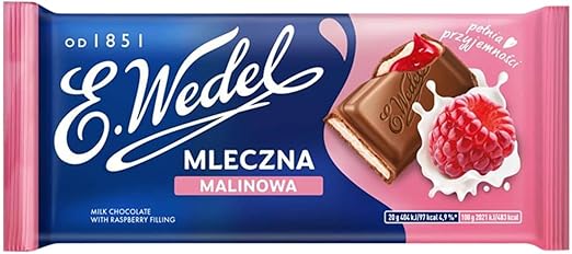 Молочный шоколад E.Wedel с малиновой глазурью, 100 г.