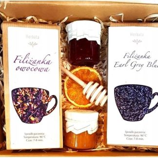 Подарочная корзина Granary с медом, чаем и джемом, набор из 6 натуральных продуктов в деревянной коробке, 1500 г, многоцветковый и липовый мед.