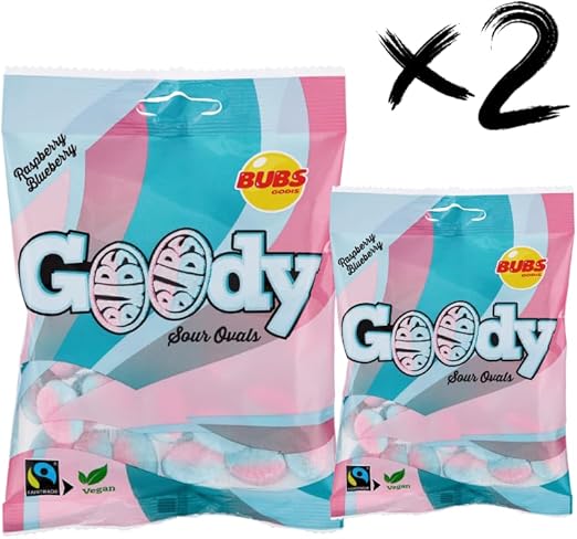 Конфеты Bubs Goody Sour Ovals со вкусом малины и карамели, 2 упаковки по 90 г.