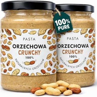 Хрустящая арахисовая паста, 100% арахис, без добавления сахара и пальмового масла, с кусочками арахиса — натуральный источник белка, веганская паста, набор из 2 упаковок по 300 г.