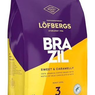 Кофе Löfbergs Brazil, 100% арабика, со вкусом сладкой карамели с нотками шоколада и орехов, средняя обжарка, 1 кг.